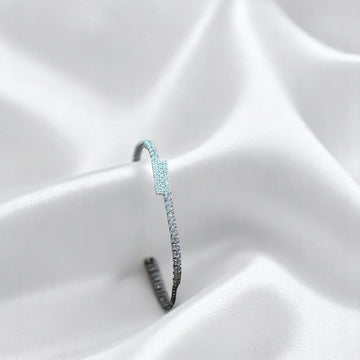 BlingbyAnvika 925 silver cuff bracelet with geometric design and sparkling stones, adjustable open cuff.