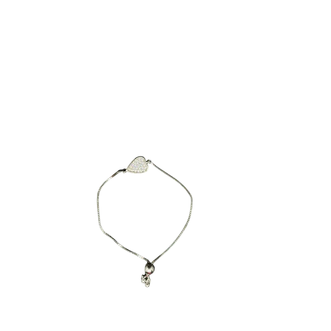 BlingbyAnvika 925 sterling silver bracelet with adjustable slider clasp and a heart charm encrusted with cubic zirconia stones.