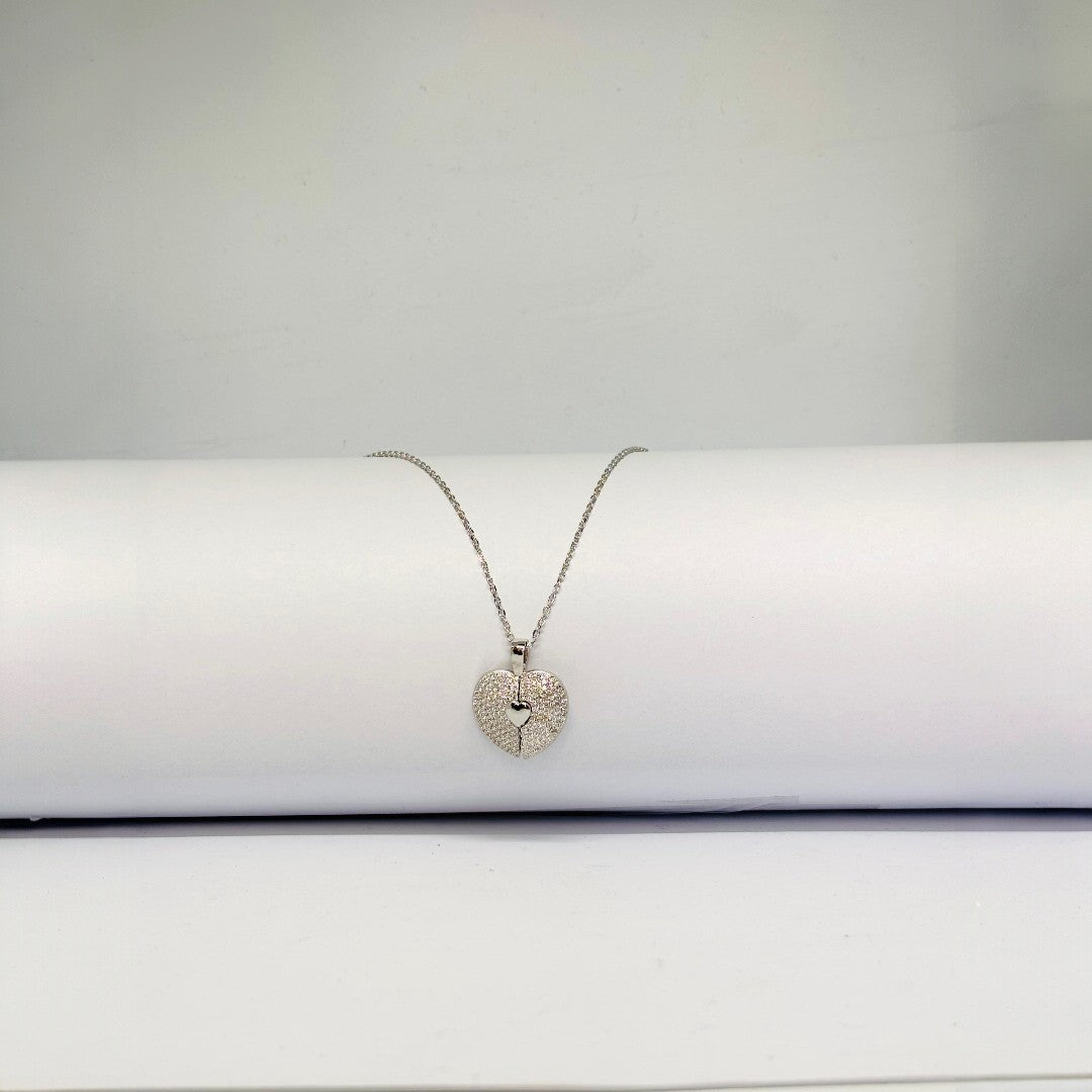 BlingbyAnvika 925 Sterling Silver split heart necklace with cubic zirconia stones and delicate chain.