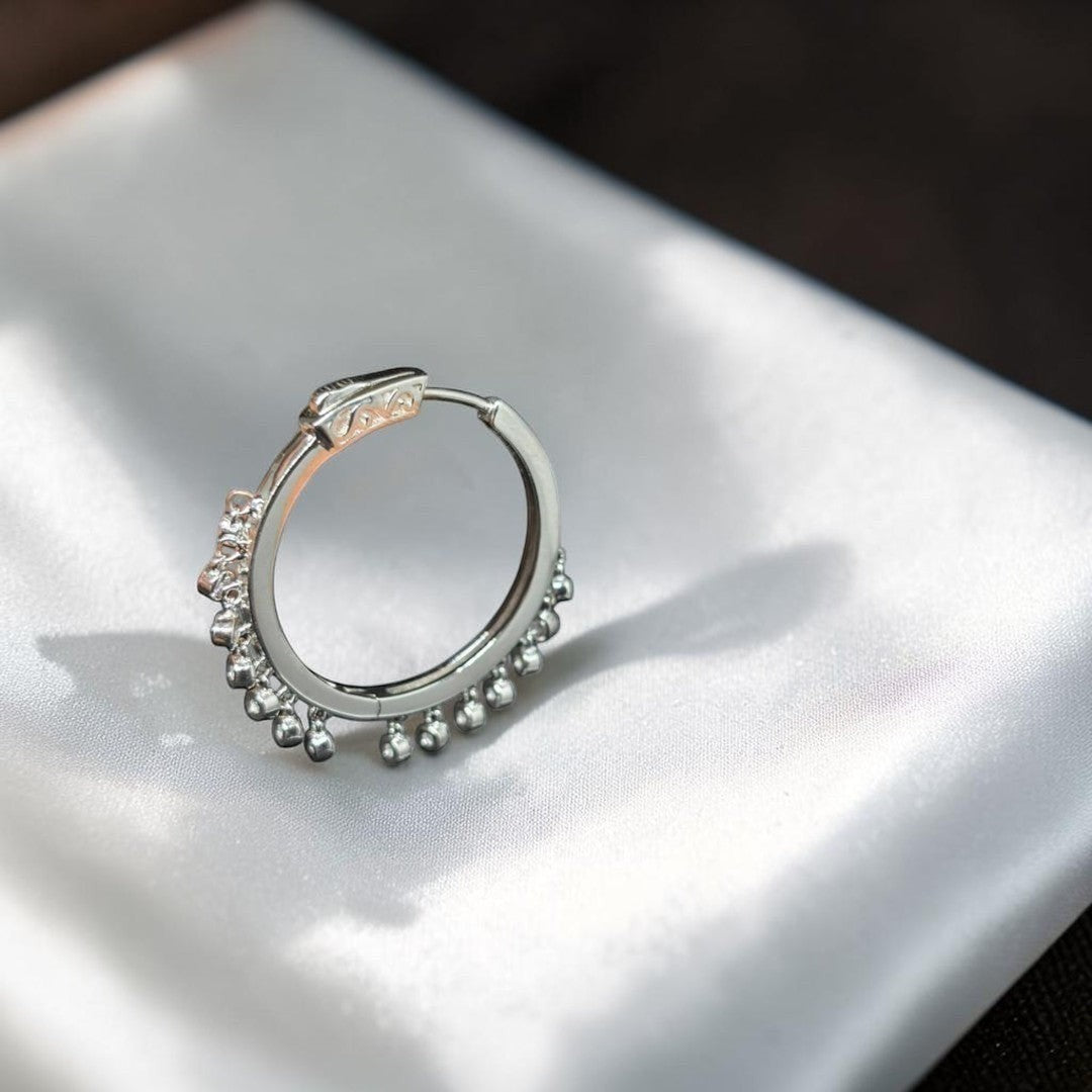 BlingbyAnvika sterling silver hoop earrings with cubic zirconia and dangling beads. Elegant, sparkling, and lightweight.