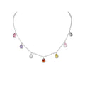 BlingbyAnvika sterling silver dainty necklace with multi-colored teardrop cubic zirconia stones on a delicate chain.