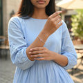 BlingbyAnvika 925 sterling silver bracelet with a delicate chain and a pear-shaped pink stone.