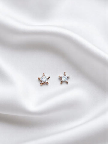 BlingbyAnvika 925 sterling silver star studs with AAA-grade zircon stones, rose gold tone, hypoallergenic.