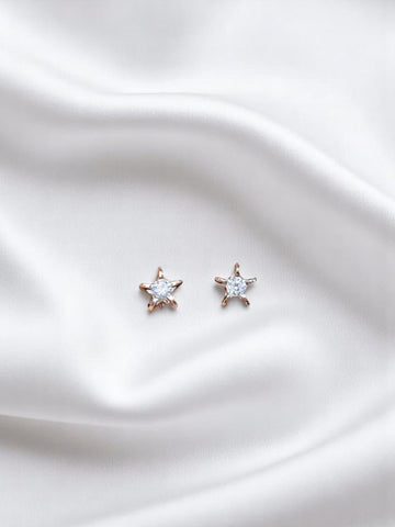 BlingbyAnvika 925 sterling silver star studs with AAA-grade zircon stones, rose gold tone, hypoallergenic.