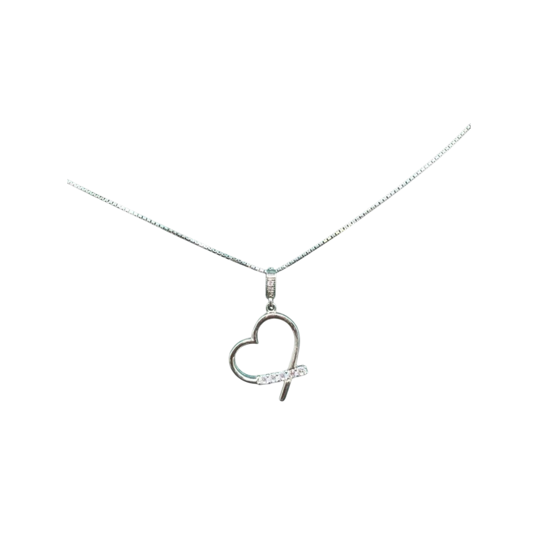 BlingbyAnvika sterling silver heart pendant necklace with cubic zirconia accent stones on a delicate chain.