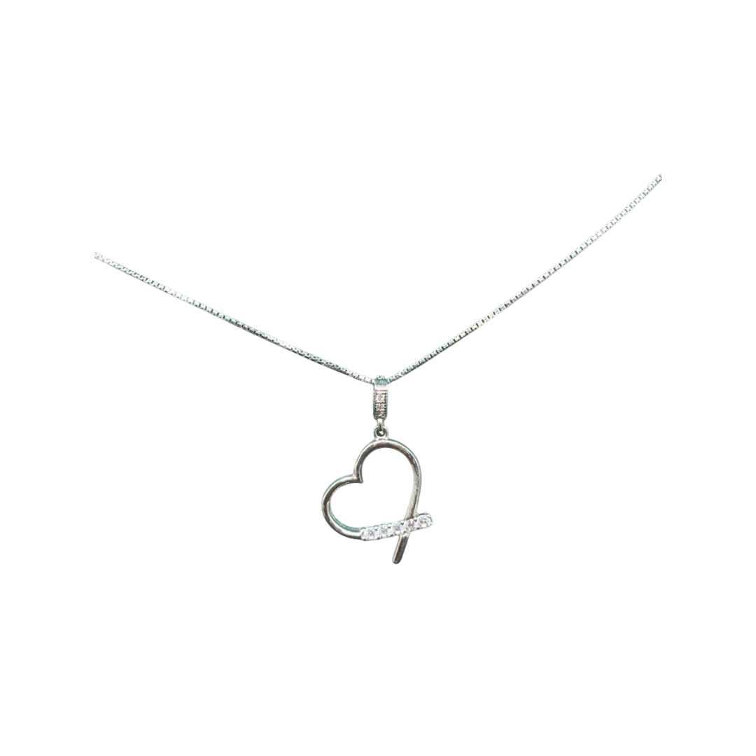 BlingbyAnvika sterling silver heart pendant necklace with cubic zirconia accent stones on a delicate chain.