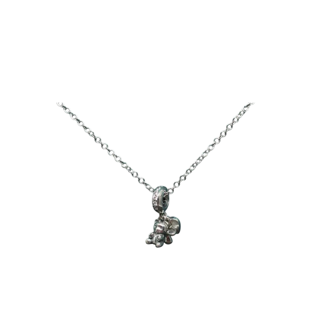 BlingbyAnvika sterling silver teddy bear charm necklace with delicate chain and textured paws.